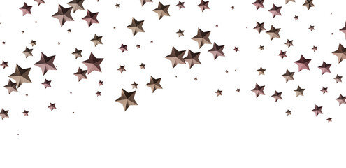 Beautiful rose gold stars falling on white. Perfect for holiday, celebration, or party designs.