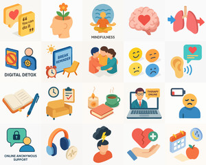 Colorful Isometric Mental Health and Wellbeing Illustration Collection