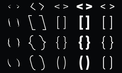 Curly braces, double symmetric brackets. Vector Typography symbols pair, frames for punctuation, math, elements sign for text quote, mathematics.