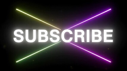 Futuristic Subscribe button with glowing neon laser lines. Modern digital art for online content and channel branding.