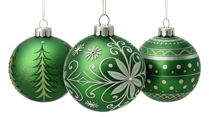 green christmas balls with ribbon