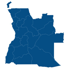 Angola map regions. Map of Angola regions in blue color