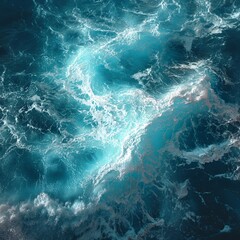 The vibrant blue ocean waves, with frothy white water, create a dynamic scene