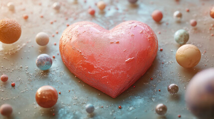 Fototapeta premium Pink Heart with Colorful Spheres Abstract Background