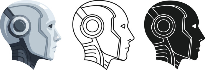 Robot head vector ai technology artificial intelligence machine learning concept