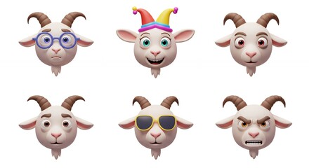 Naklejka premium Digital goat heads with various emotions