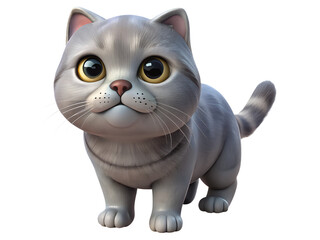 3D icon illustration of gray Scottish Fold cat on transparent background