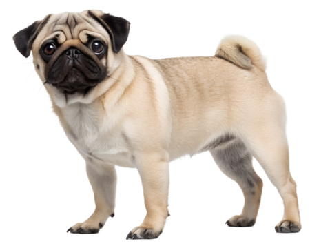 fawn pug on transparent background