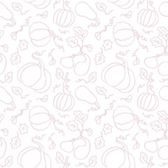 Simple pumpkins harvest seamless pattern. Autumn plants delicate print. Pastel pink vector illustration on a white background.