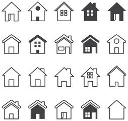 Set of simple home line icon. House flat symbol isolated vector.