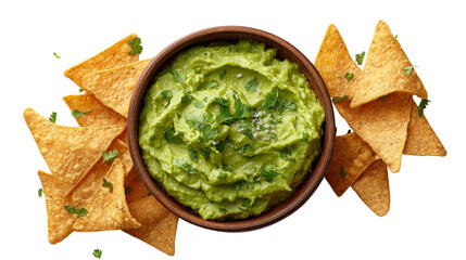 Guacamole in Wooden Bowl with Tortilla Chips