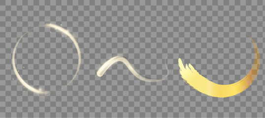 Golden Light Effects And Abstract Elements on Transparent Background Set.