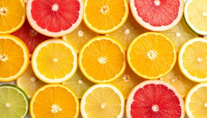 Obraz premium Bright Citrus Fruit Slices in Varied Colors Forming a Textured Pattern