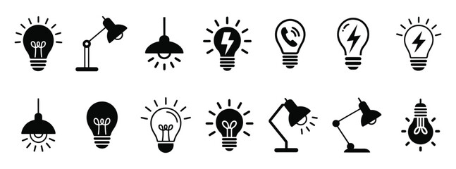 Light Bulb and Lamp Icons Set: Bright Ideas and Illumination Graphics

