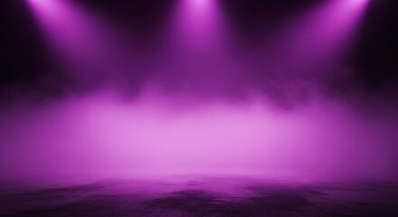 Dark Stage with Purple Spotlights and Fog