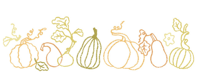 Collection of cute linear pumpkins. Autumn horizontal banner in simple style.