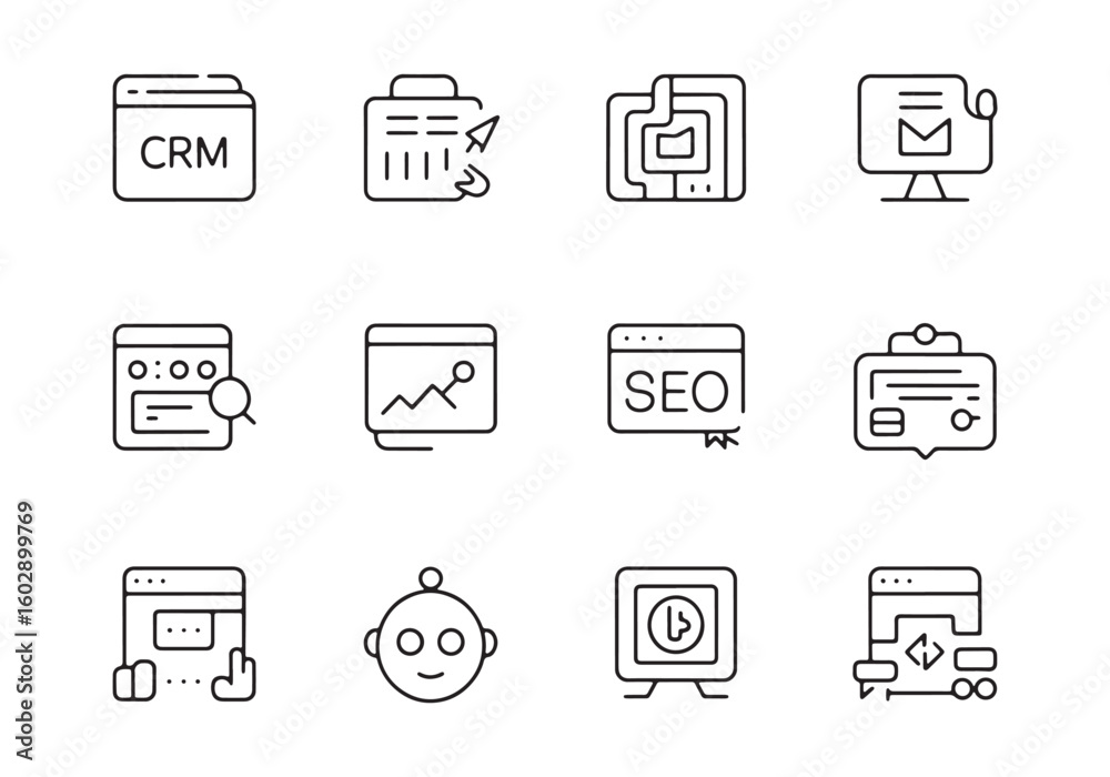 Fototapete Set of twelve thin line icons for business and technology concepts vector