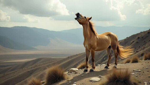 Nakhi horse roaring with a high pitched whinny