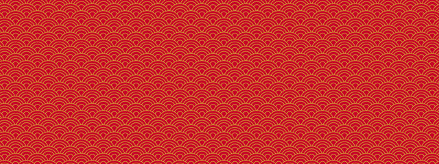 Chinese or Japanese pattern motif background for china seamless texture and red oriental vector. Use for Japan design with wave ornament or tradition. Suitable for banners