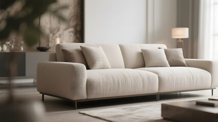 Modern Beige Sofa in a Bright Living Room