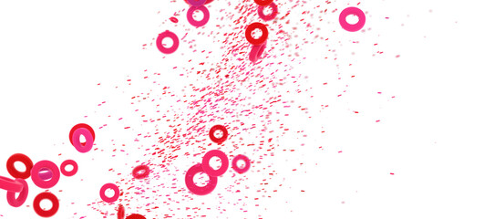 Abstract image of pink rings and confetti, perfect for backgrounds or design elements.  High-resolution image.