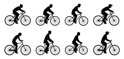 Silhouettes of a cyclist in motion showing different stages of pedaling