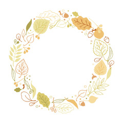 Wreath of leaves. Hello autumn  banner in simple style.