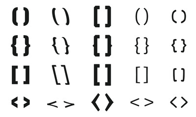 Bracket icon collection. Black bracket set. Set of Text brackets design. Icons vintage typography symbol.