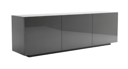 Modern gray storage cabinet with smooth finish and sleek design, perfect for home or office use, transparent background, cutout PNG