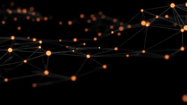 Abstract representation of interconnected nodes and glowing particles on a dark background, symbolizing data flow