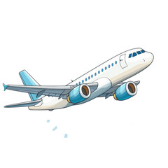 Fototapeta premium Clipart style airplane taking off with slight upward angle, showcasing motion and excitement