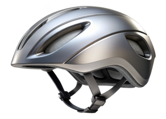 Modern silver bicycle helmet for cycling safety and protection isolated on transparent background