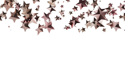 Beautiful image of rose gold stars falling on a white background. Perfect for festive designs.