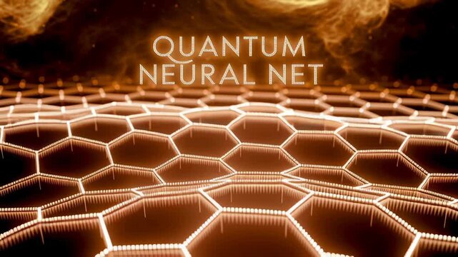 Futuristic Hexagonal Grid with Glowing Lines and Quantum Neural Net Concept in Abstract Cosmic Background