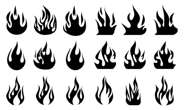 Classic fire silhouette in retro old school style. Black flame isolated on white background with neo-tribal tattoo vibes. Minimalist blaze vector graphic, warm burning symbol