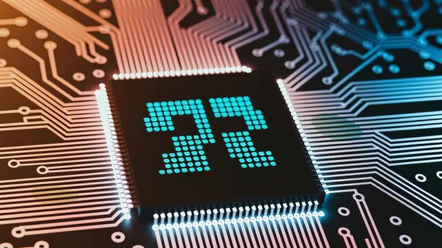 Glowing Microchip with Digital Patterns and Circuits on Board, Symbolizing Advanced Technology and Innovation in Digital World