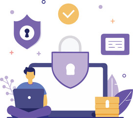 Online data security and user privacy protection, flat illustration