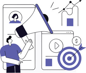 Digital marketing and online advertising strategy, flat illustration