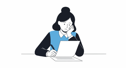 Empowered woman writing, thinking, and problem-solving at desk. Concept for education, gender equality, and professional development.