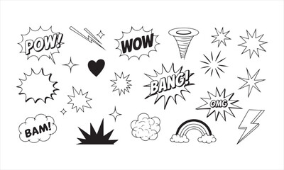 Comic Style Explosion and Expression Vector Icon Set