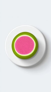Round, sliced watermelon candy on a white plate