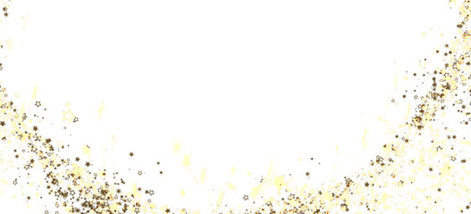 Elegant white background with gold and beige star confetti. Perfect for holidays or celebrations.