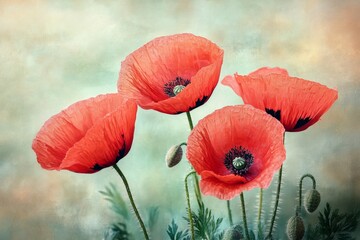 Obraz premium A vibrant field of red poppies in bloom, depicting the beauty and serenity of nature.