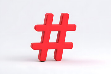 Fototapeta premium Bold red 3D hashtag symbol on clean background. Ideal for social media, engagement, or tech content.