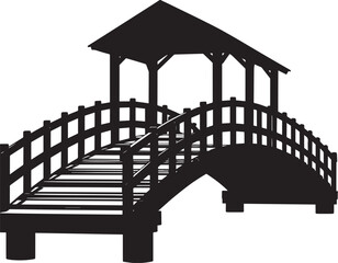 Wooden Ferry Bridge Silhouette in Black | Rustic River Crossing Illustration Vector Format