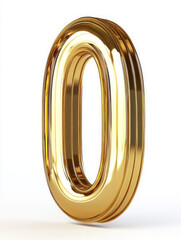 Shiny Golden Number 0 – 3D Render Isolated on White