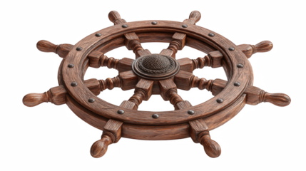 Vintage wooden ship's wheel, guiding adventure and nautical exploration