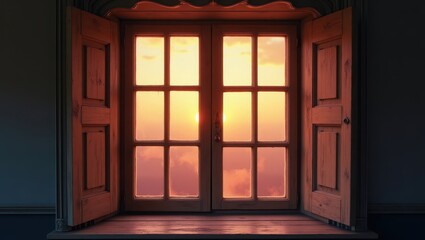 Sunset seen through an open window.