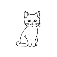 Obraz premium Simple Line Art of a Sitting Kitten with Big Eyes