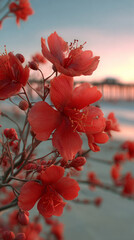 Beautiful Red Flowers at Evening Urban Park